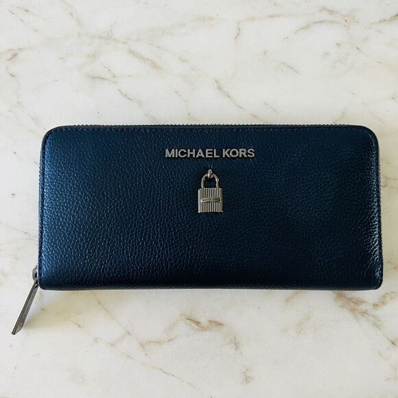 MICHAEL KORS Adele Midnight Leather Zip Around Continental Wallet - Picture 1 of 8